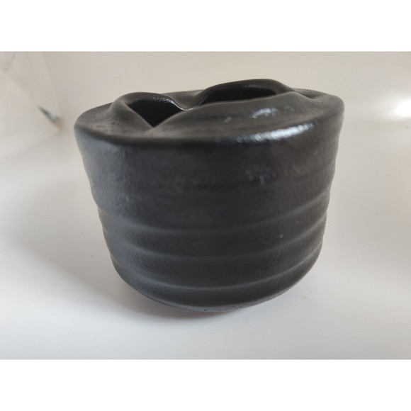 VINTAGE BLACK & GOLD JAPANESE TEMPLE W/ CHERRY BLOSSOM TREES CERAMIC ASHTRAY 3in - Picture 3 of 7